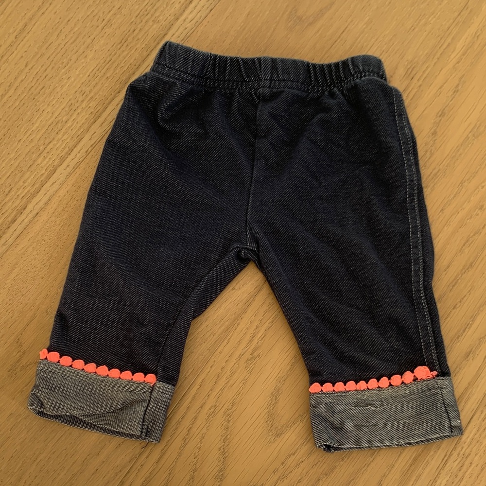 Dark Denim Baby capris with bright pink Trim | 18 months